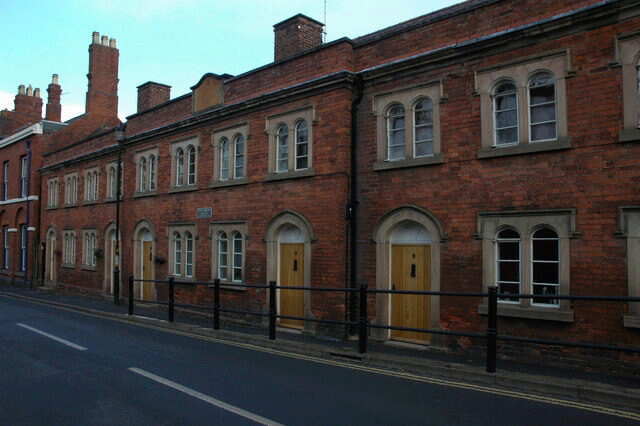 Historic red-brick Sawyers Almshouses in Bewdley, Worcestershire